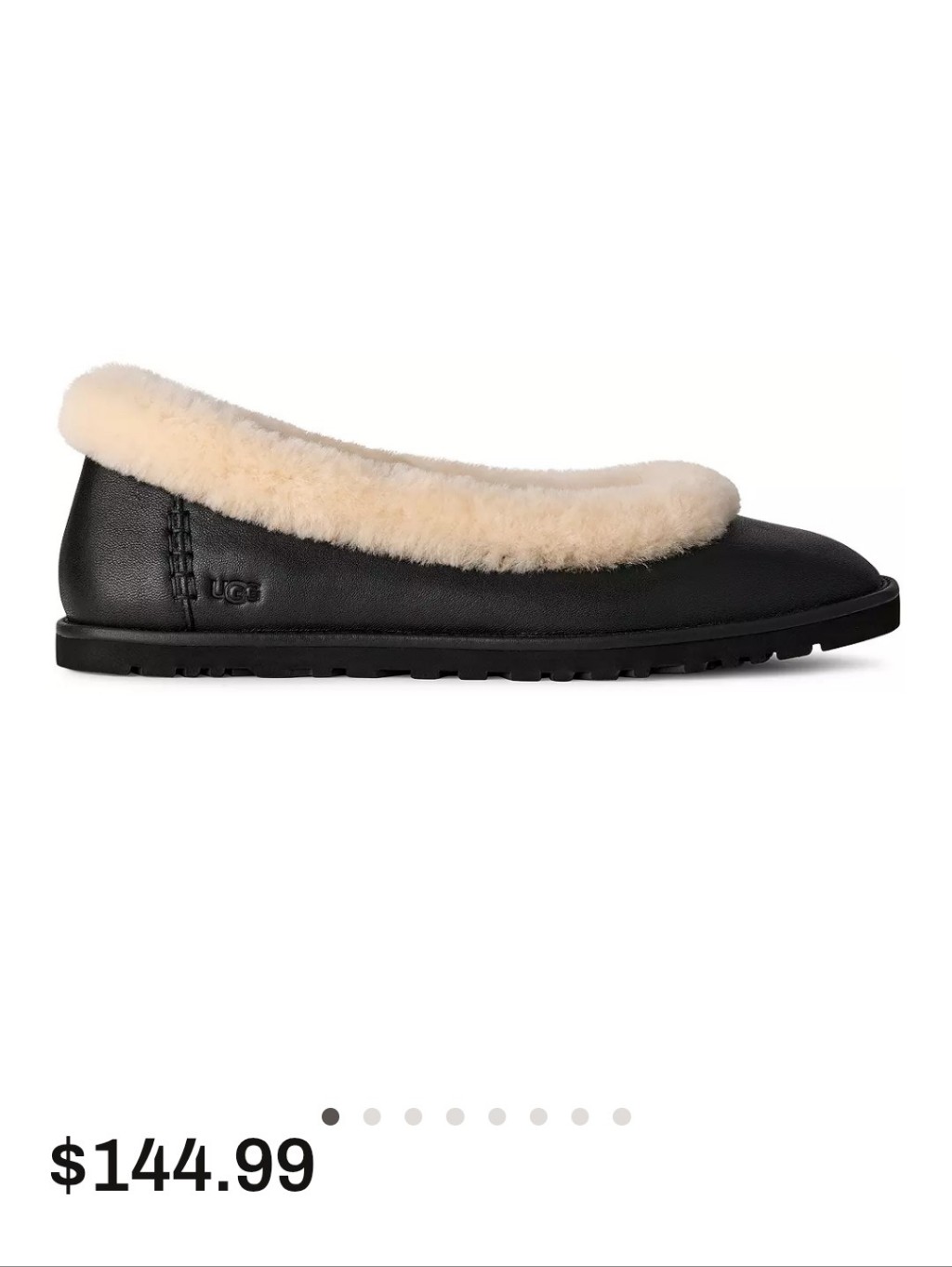 Ugg Zora Leather Ballet Flat Black Fur Women Size 12 New In Box